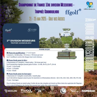 𝐂𝐡𝐚𝐦𝐩𝐢𝐨𝐧𝐧𝐚𝐭 𝐝𝐞 𝐅𝐫𝐚𝐧𝐜𝐞 𝟏𝐞̀𝐫𝐞 𝐝𝐢𝐯𝐢𝐬𝐢𝐨𝐧 - Trophée Gounouilhou 🇫🇷🏆⁣
⁣
J-2️⃣ avant le début de la Gounouilhou au Golf des Aisses @lesaissesgolf 
⁣
Voici les premières infos :⁣
⁣
• Les formules de jeu ⁣
• Le programme détaillé 🗓️⁣
• Les équipes engagées ⁣
• La liste de nos joueurs 🟡🔵⁣
⁣
Les liens pour suivre les résultats sont disponibles en story « Gounouilhou » épinglée à la une sur Instagram 🔗⁣
⁣
Allez les gars ! 💪⁣
⁣
Merci aux 𝐩𝐚𝐫𝐭𝐞𝐧𝐚𝐢𝐫𝐞𝐬 et nombreux 𝐝𝐨𝐧𝐚𝐭𝐞𝐮𝐫𝐬 qui ont permis d’avoir le budget nécessaire à cet évènement on ne peut plus important dans la vie du club 🤗🤝⁣⁣
⁣⁣
@brasseriemadeleine_tours ⁣
⁣⁣
@fwog_david ⁣
⁣⁣
@dejesusjoly ⁣
⁣
@commanderiedeballan ⁣
⁣
@cdgolf37 ⁣
⁣
@golfplustours ⁣
⁣
@toutetbon.fr ⁣
⁣
⁣⁣
Sans oublier nos institutions la commune de Ballan-Miré, @touraine_ledepartement et la @regioncentre_valdeloire .⁣⁣
⁣
#gounouilhou #ffgolf #tourainegolf #lesaisses #1eredivision #hautniveau #letsgoboys #championnatdefrancegolf