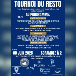 𝐓𝐨𝐮𝐫𝐧𝐨𝐢 𝐝𝐮 𝐑𝐞𝐬𝐭𝐚𝐮𝐫𝐚𝐧𝐭 𝐋𝐞 𝐏𝐚𝐯𝐢𝐥𝐥𝐨𝐧 👨🏻‍🍳🍽️

L’équipe de votre @lepavillon.restaurant organise sa première compétition ce dimanche 8 juin

Cela sera une journée remplie d’animations diverses, autour d’un scramble à 2️⃣

Informations :
• Dimanche 8 juin 🗓️
• Scramble à 2️⃣
• 15€ de droits de jeu
• Animations, dégustations diverses 🍽️

Inscrivez-vous nombreux !

#coupedurestaurant #ballanmiré #competgolf #touraineloirevalley #restogolf #tourainevaldeloire #evenementgolf